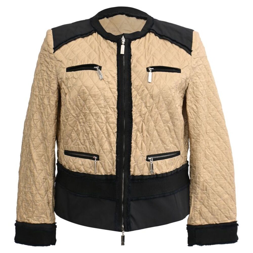 Moncler Quilted Zip-Up Jacket with Multiple Pockets in Beige Polyamide